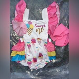 Baby Girl "Sweet One" 1st Birthday Romper & Headband Set - 12M